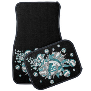 Teal gray volleyball blowout girls personalized car floor mat