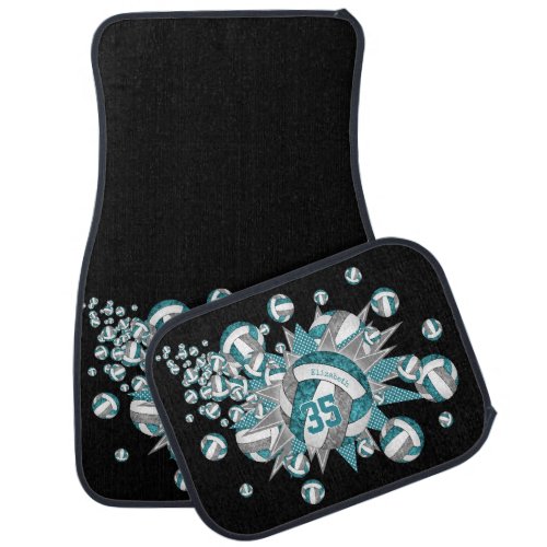 Teal gray volleyball blowout girls personalized  car floor mat