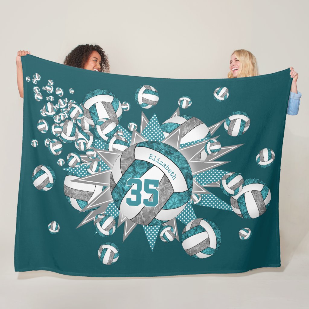 teal gray volleyball blowout girls sports room fleece blanket
