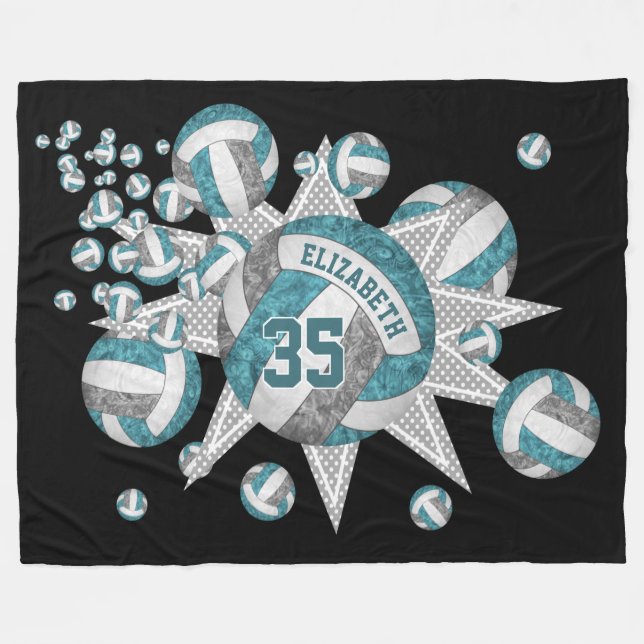 teal gray volleyball blowout girls sports room fleece blanket (Front (Horizontal))