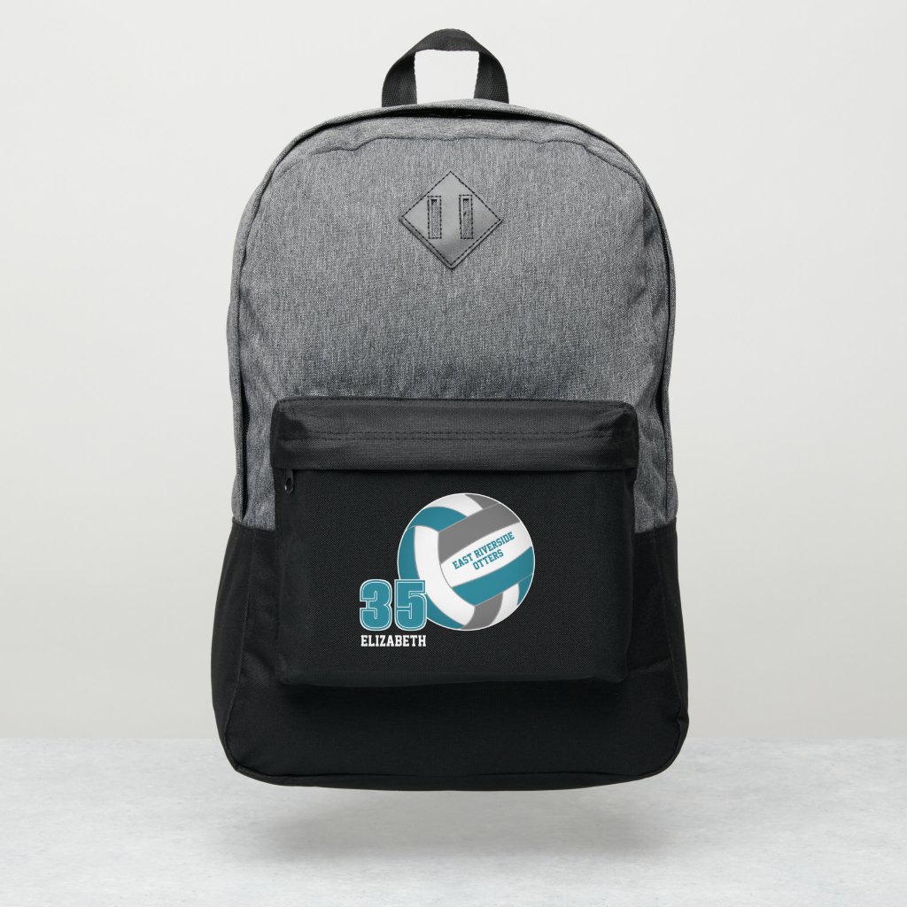 teal gray volleyball club colors custom name backpack