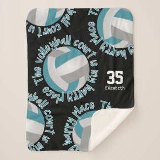 teal gray volleyball court happy place typography sherpa blanket