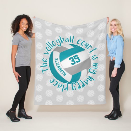 teal gray volleyball court my happy place fleece blanket