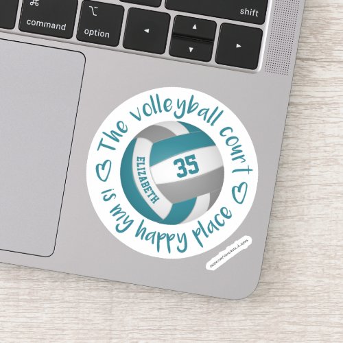 teal gray volleyball court my happy place sticker