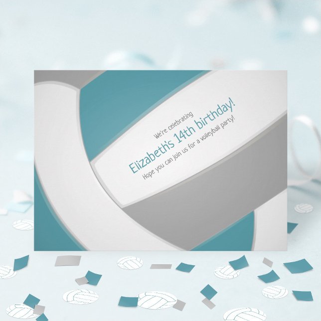 teal gray volleyball kids birthday team party invitation (Creator Uploaded)