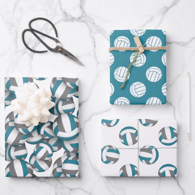 teal gray volleyball patterns any occasion wrapping paper sheets (Front)