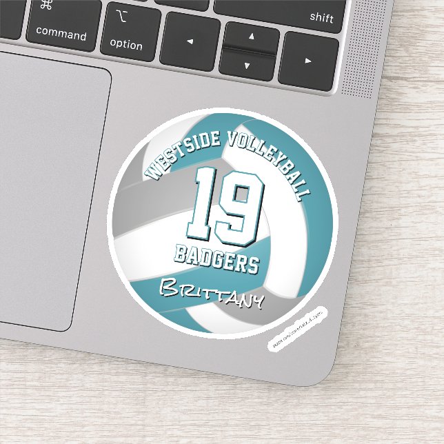 teal gray volleyball player girls boys team gifts sticker (Detail)