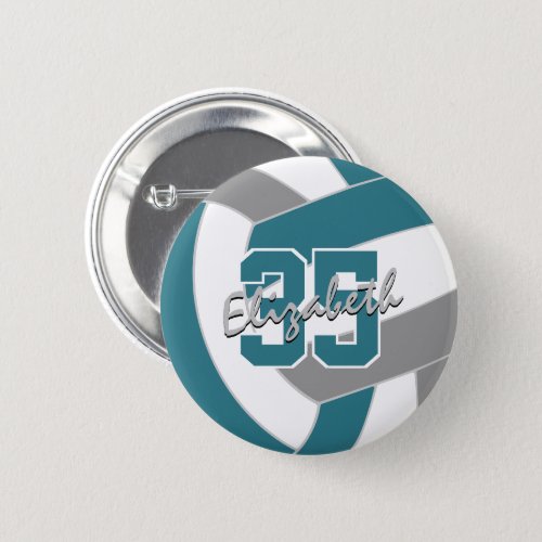 teal gray volleyball team colors button