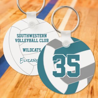 Teal gray volleyball team colors keyring