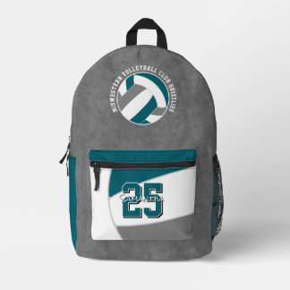teal gray volleyball team colors team name printed backpack