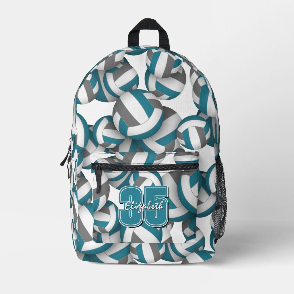 Teal gray volleyball team colors w jersey number backpack