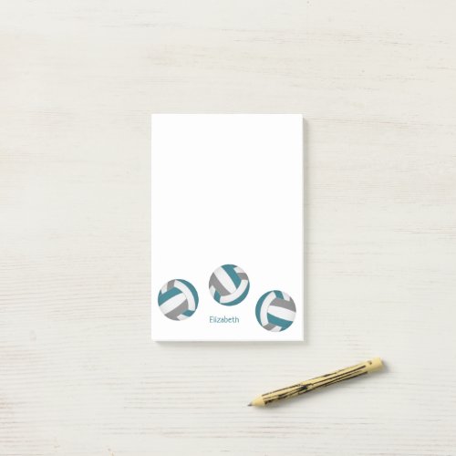 Teal gray volleyballs athlete or coach name post_it notes