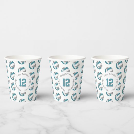 teal gray volleyballs girls boys birthday party paper cups
