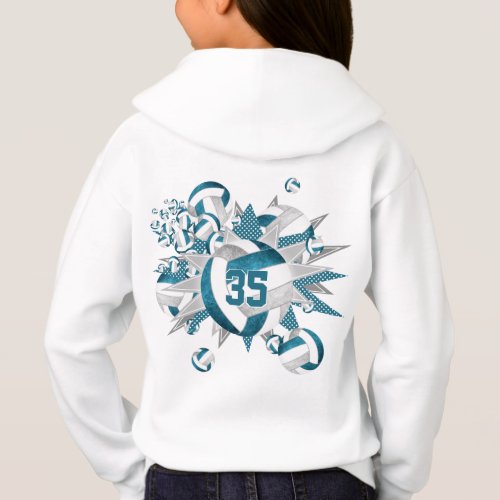 teal gray volleyballs stars girls jersey number  hoodie