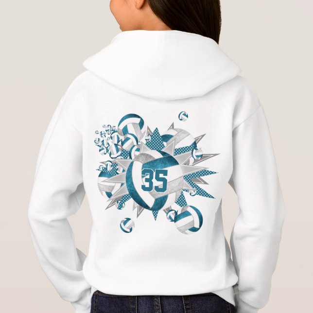 teal gray volleyballs stars girls jersey number  hoodie (Back)