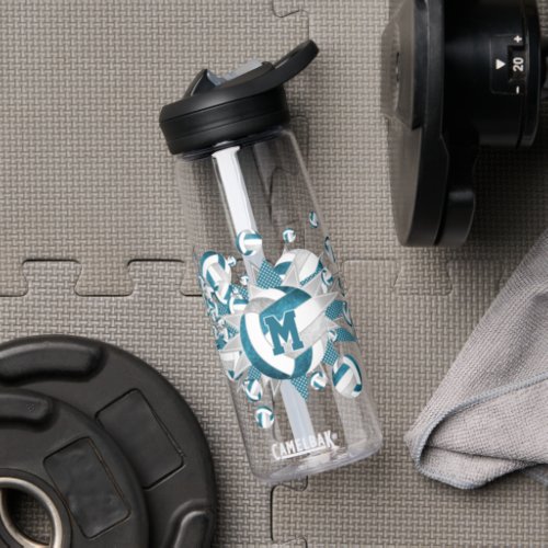 teal gray volleyballs stars girls monogrammed water bottle