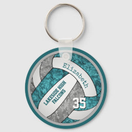 teal gray white girls volleyball keychain bag tag