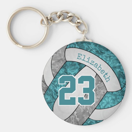 teal gray white girls' volleyball keychain bag tag