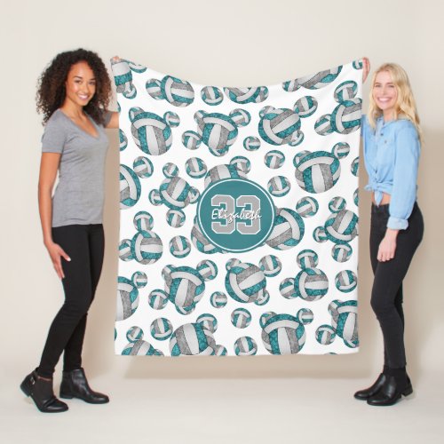 teal gray white girly volleyball pattern fleece blanket