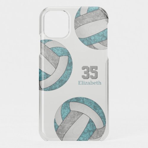 teal gray white girly volleyball team colors iPhone 11 case