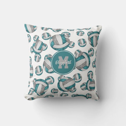 teal gray white girly volleyballs pattern throw pillow