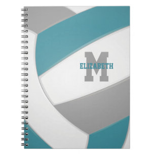 teal gray white personalized volleyball notebook