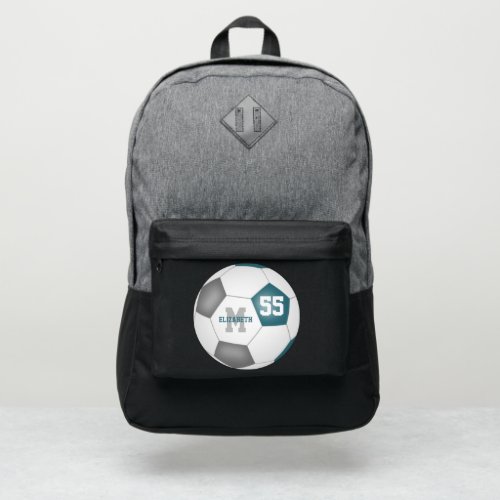 teal gray white soccer ball personalized port authority backpack