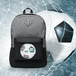 teal gray white soccer ball personalized port authority® backpack<br><div class="desc">This soccer themed backpack features the realistic image of a traditional style soccer ball with overlying player name,  monogram and jersey number in a varsity-letter style font - the soccer ball's black panels have been recolored teal and gray - by katz_d_zynes</div>