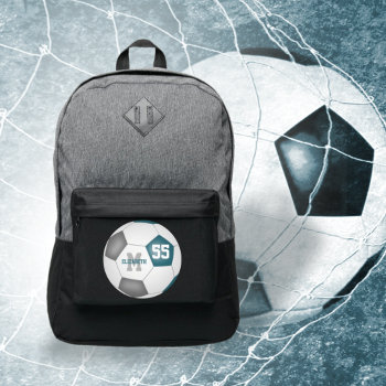 Teal Gray White Soccer Ball Personalized Port Authority® Backpack by katz_d_zynes at Zazzle