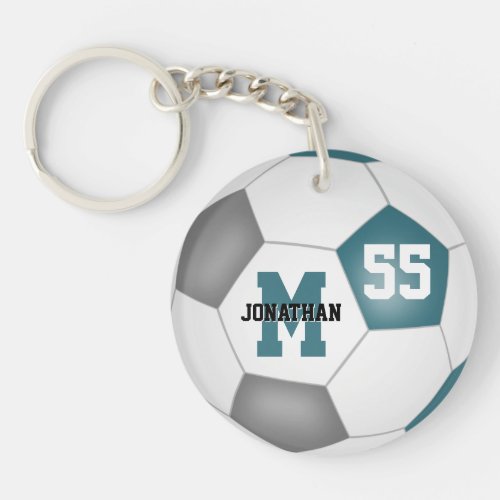 teal gray white team colors soccer bag tag keychain