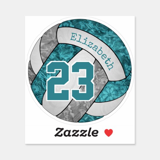 teal gray white volleyball girls name number sticker