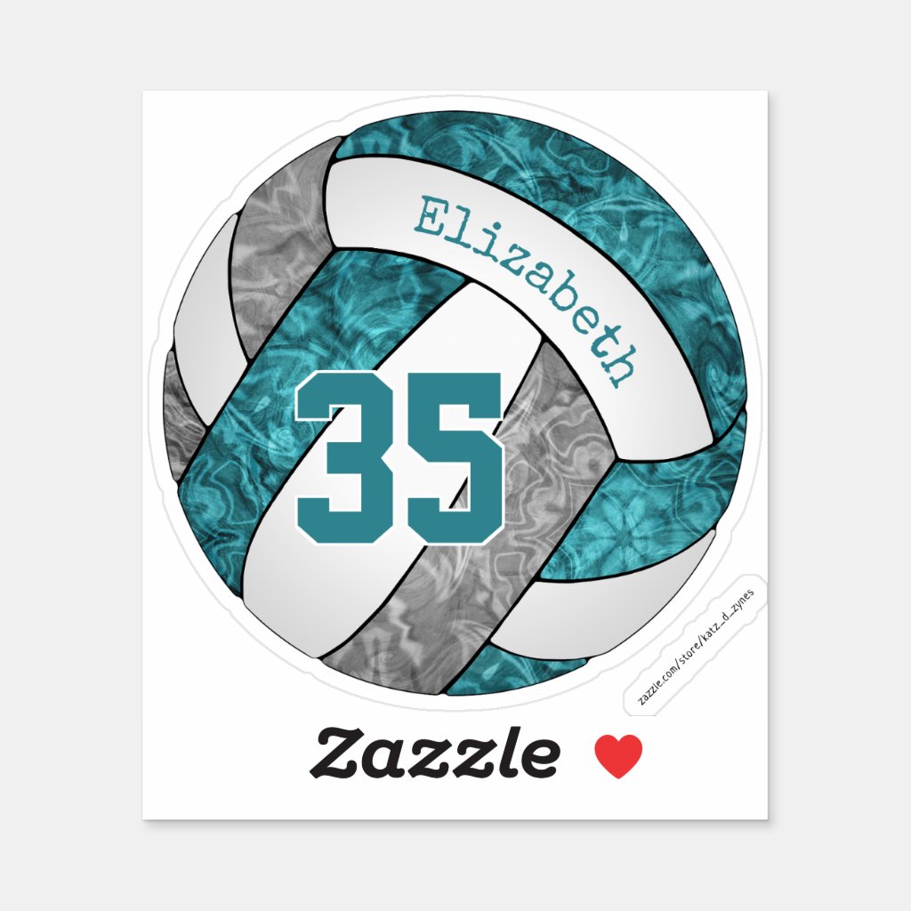 teal gray volleyball girls name jersey number sticker