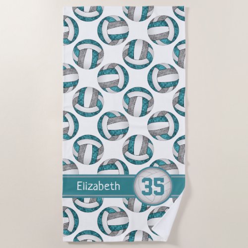 teal gray white volleyball sporty girls custom beach towel