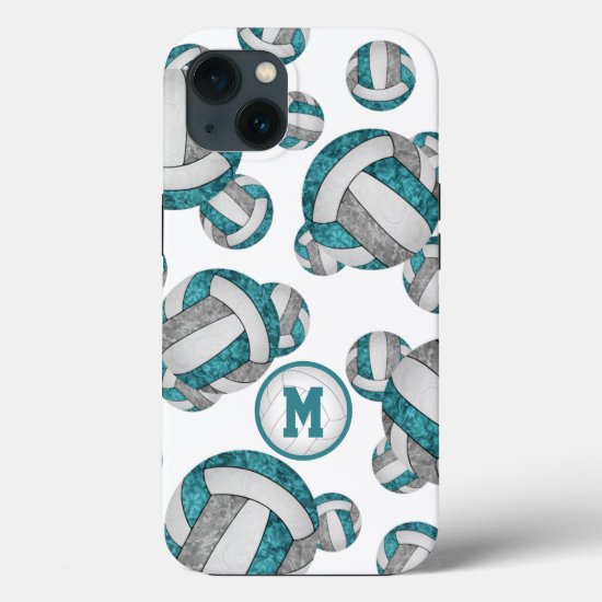 teal gray white volleyballs pattern gifts iPhone 13 case