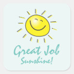 Teal Great Job Sunshine Smile Face Kids Reward   Square Sticker