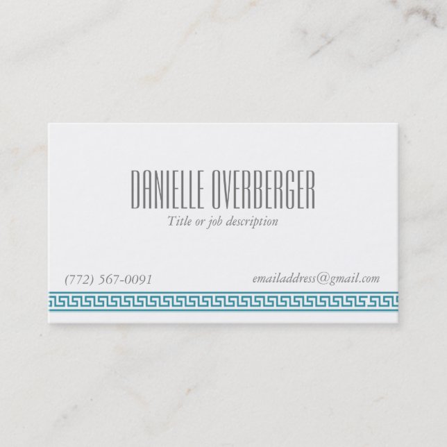 Teal Greek Key Classy Women's Business Card (Front)