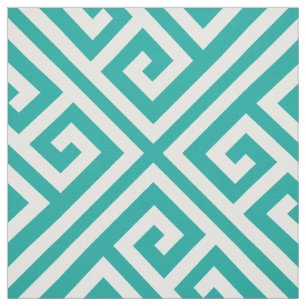 Teal Greek Key Large Scale Fabric