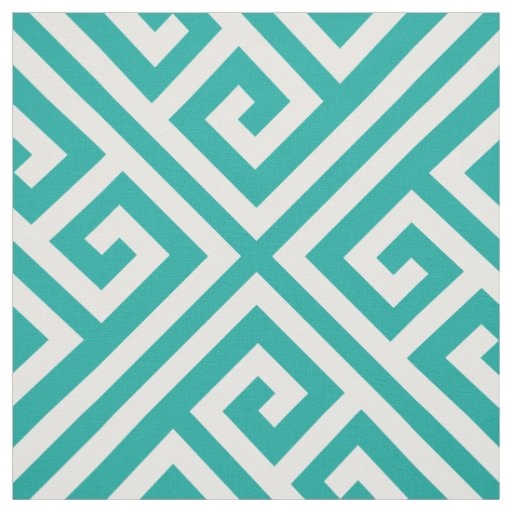 Teal Greek Key Large Scale Fabric