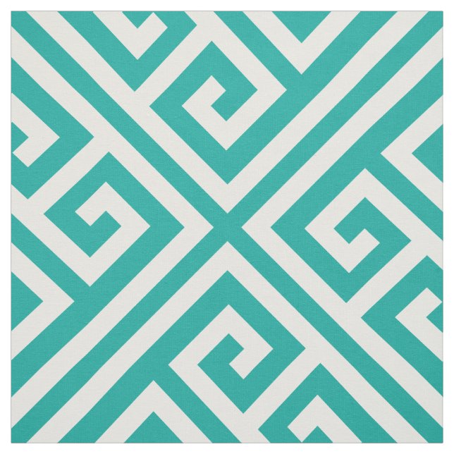 Teal Greek Key Large Scale Fabric (Swatch)