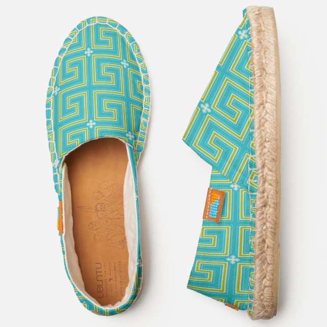 Teal Greek Key Pattern Espadrilles (Side)