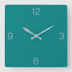 Teal Green 008080 Color - Option to Add a Name Square Wall Clock