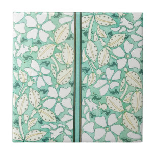 Teal Green Abstract Floral   Ceramic Tile