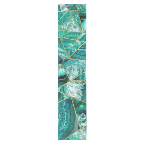 Teal Green Agate Black Gold Geometric Triangle Short Table Runner