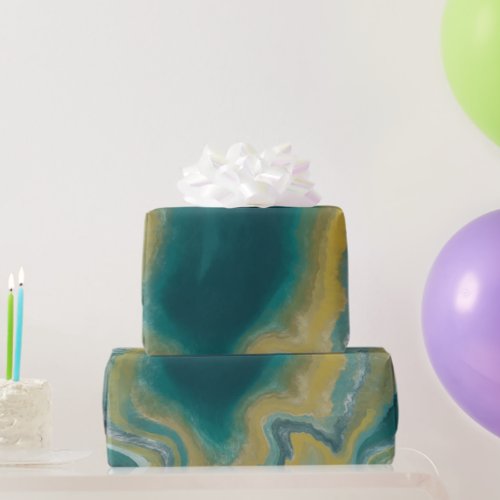 Teal Green Agate Marble Abstract Name Monogram Wrapping Paper