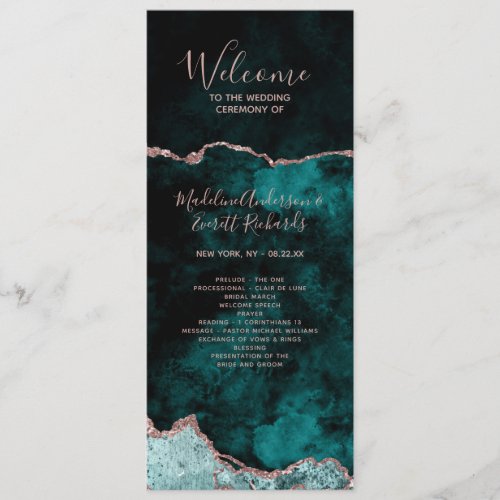 Teal Green Agate Order of Services Wedding Program