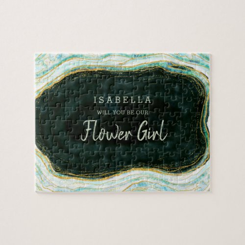 Teal Green Agate Rock Be Our Flower Girl Proposal Jigsaw Puzzle