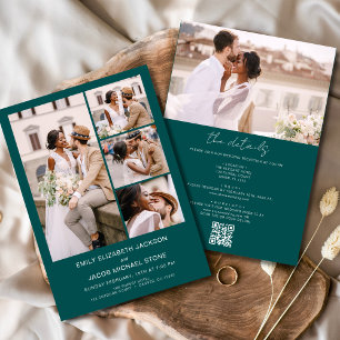 Teal Green All In One QR Code Photo Wedding Invitation