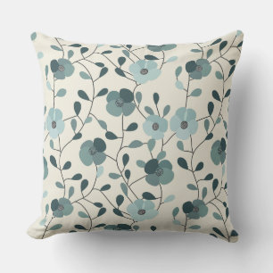 Teal Green and Beige Floral Throw Pillow