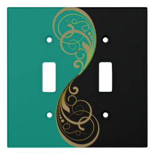 Teal Green and Black With Gold Decor Light Switch Cover