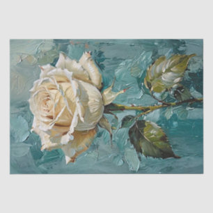 Teal Green and Cream Rose Floral Art Tissue Paper